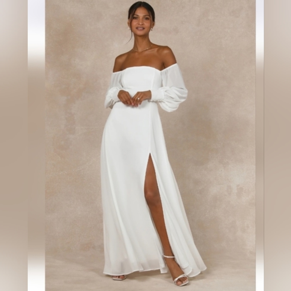 Lulus White Off Shoulder Maxi Gown XXL NWT Bridal Wedding Formal Dress